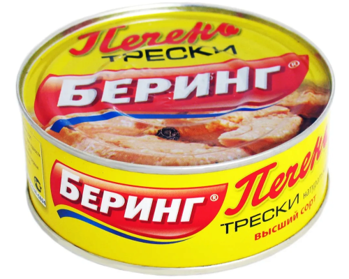 Печень трески БЕРИНГ натуральная куски, Россия, 230г