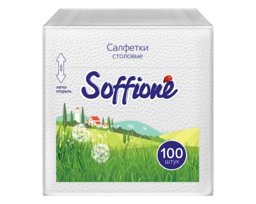 Салфетки бумажные Soffione 100шт столовые белые с тиснением 1 слой