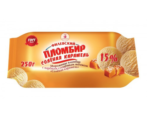Мороженое Филёвский пломбир с вареным сгущенным молоком Солёная карамель, Россия, 250г