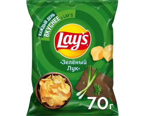 Чипсы картофельные LAY'S Зеленый лук, Россия, 70г