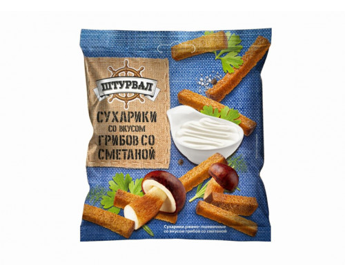 Сухарики ржано-пшеничные ШТУРВАЛ со вкусом грибов со сметаной, 40г