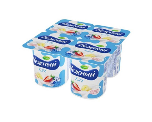Пр.йогуртный  НЕЖНЫЙ c соком банана и клубники 1,2%, пастериз. пл/б,БЗМЖ, Россия, 100г