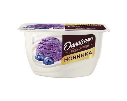 Продукт творожный ДАНИССИМО со вкусом черничного пломбира 5,6%,пл/ст,БЗМЖ, Россия, 130г