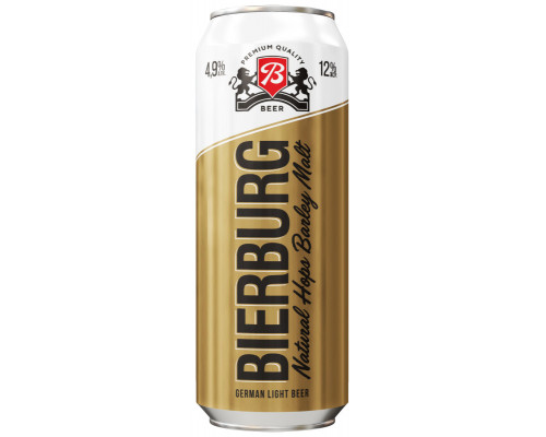 Пиво BIERBURG светлое пастеризованное фильтрованное 4,9%, 0,45л