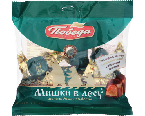 Конфеты шоколадные ПОБЕДА ВКУСА Мишки в лесу с начинкой и вафельной крошкой, Россия, 200г