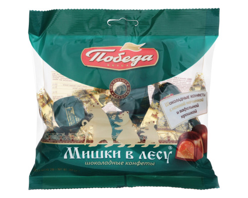 Конфеты шоколадные ПОБЕДА ВКУСА Мишки в лесу с начинкой и вафельной крошкой, Россия, 200г