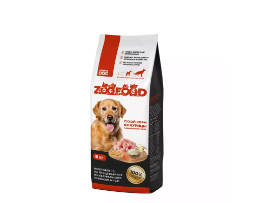 Корм сухой для взрослых собак ZOOFOOD с курицей, полнорационный, Россия, 8кг
