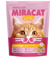 Корм сухой для взрослых кошек МИРАТОРГ Miracat Курица, для всех пород, полнорационный, Россия, 750г