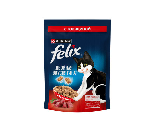 Корм сухой для взрослых кошек FELIX Двойная вкуснятина, с говядиной, полнорационный, Россия, 200г