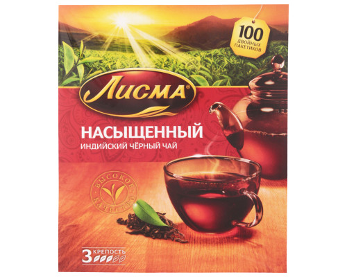 Чай ЛИСМА индийский черный байховый, Россия, 180г (100*1,8г)