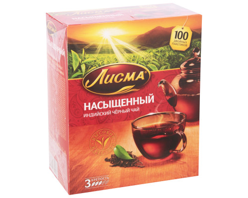 Чай ЛИСМА индийский черный байховый, Россия, 180г (100*1,8г)