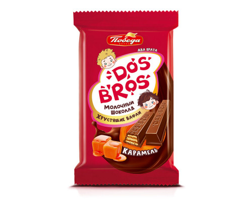 Шоколад молочный ПОБЕДА ВКУСА Dos Bros с хрустящей вафлей с начинкой со вкусом карамели, Россия, 37г