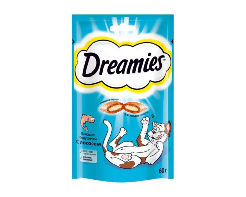 Лакомство для взрослых кошек DREAMIES Лакомые подушечки с лососем, Россия, 60г