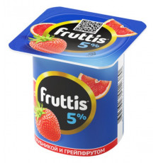 Продукт йогуртный FRUTTIS Сливочное лакомство с клубникой и грейпфрутом 5%, Россия, 115г