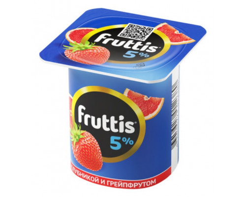 Продукт йогуртный FRUTTIS Сливочное лакомство с клубникой и грейпфрутом 5%, Россия, 115г