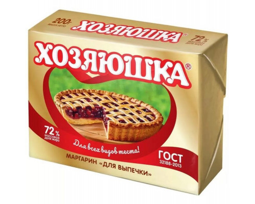 Маргарин для выпечки ХОЗЯЮШКА 72% ГОСТ, Россия, 200г