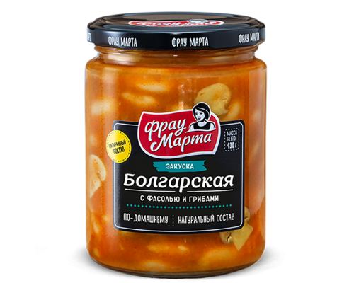 Закуска овощная ФРАУ МАРТА Болгарская с фасолью и грибами, Беларусь, 430г