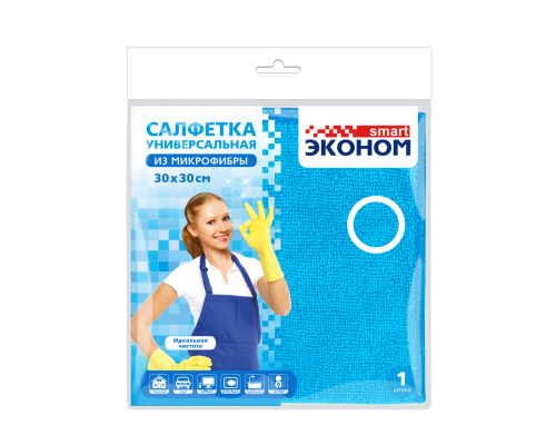 Салфетка Smart Эконом Универсальная из микрофибры 30*30см 1штука, Россия