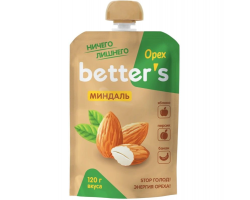 Десерт фруктовый Better's из яблок, персиков, бананов с миндалём, Беларусь, 120г