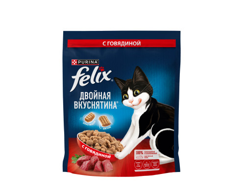 Корм сухой для взрослых кошек FELIX Двойная вкуснятина, с говядиной, полнорационный, Россия, 600г