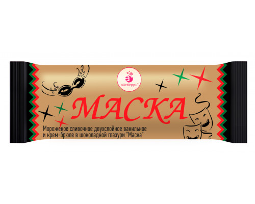 Мороженое МАСКА Сливочное двухслойное ванильное и крем-брюле в шоколадной глазури 10%, Россия, 80г