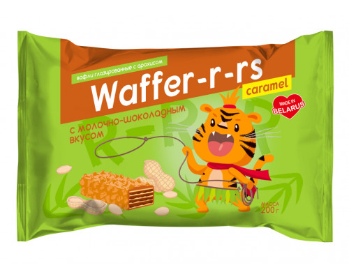 Вафли Waffer-r-rs Caramel с молочно-шоколадным вкусом глазированные с арахисом, Беларусь,200г