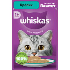 Корм консервированный для взрослых кошек WHISKAS Паштет Кролик, полнорационный, Россия, 75г