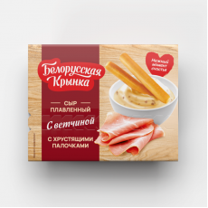 Сыр плавленый БЕЛОРУССКАЯ КРЫНКА 25г с ветчиной и хлебными  палочками 10г