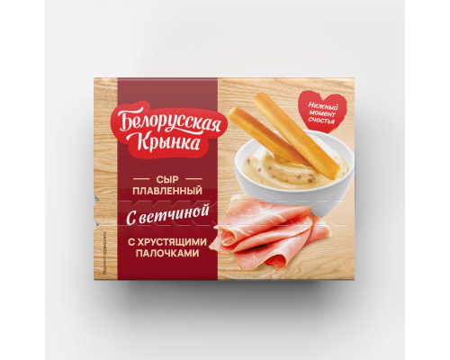 Сыр плавленый БЕЛОРУССКАЯ КРЫНКА 25г с ветчиной и хлебными  палочками 10г