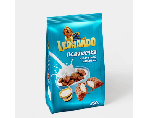 Завтраки готовые LEONARDO Подушечки с молочной начинкой, Россия, 250г