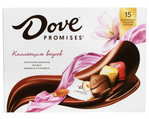 Коллекция молочного шоколада DOVE Promises фундук миндалаль и карамель, Россия, 118г
