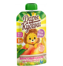 Пюре фруктовое ДАРЫ КУБАНИ Фруктовый салатик 6+, Россия, 90г
