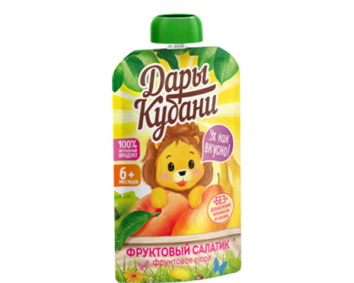 Пюре фруктовое ДАРЫ КУБАНИ Фруктовый салатик 6+, Россия, 90г