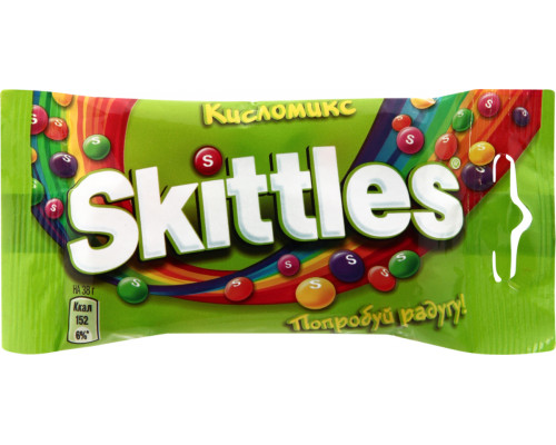 Драже SKITTLES Кисломикс, малина, ананас, мандарин, вишня и яблоко, Россия, 38 г