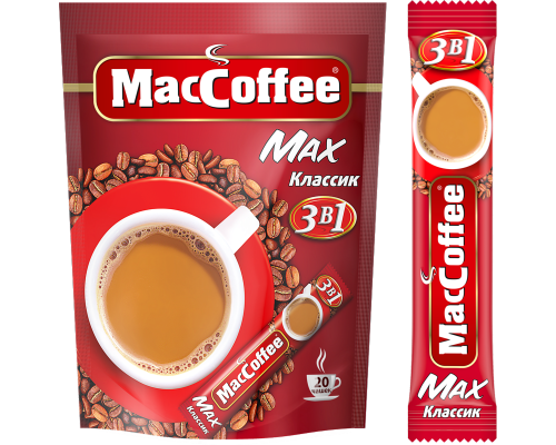 Напиток кофейный MACCOFFE MAX Классик, 3в1, растворимый, Россия, 16 г