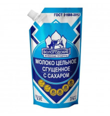 Молоко сгущенное ВОЛОГОДСКИЕ МОЛОЧНЫЕ ПРОДУКТЫ цельное, с сахаром 8,5%, Россия, 270 г