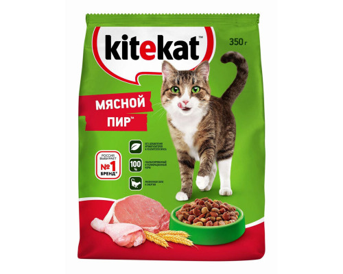 Корм сухой для взрослых кошек KITEKAT Мясной пир, полнорационный, Россия, 350г