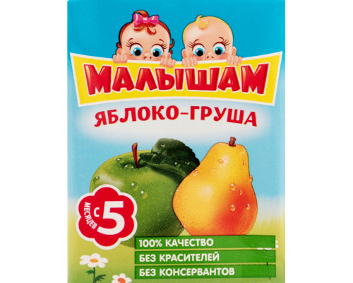 Нектар МАЛЫШАМ Яблоко-груша, неосветленный, с 5 месяцев, Россия, 200мл